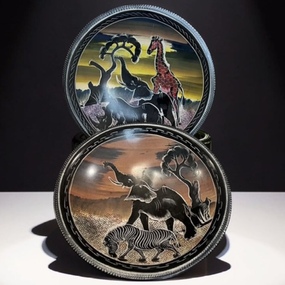 Set of 2 African Animals Hand-Painted/Carved Bowl - Kisii African Soapstone